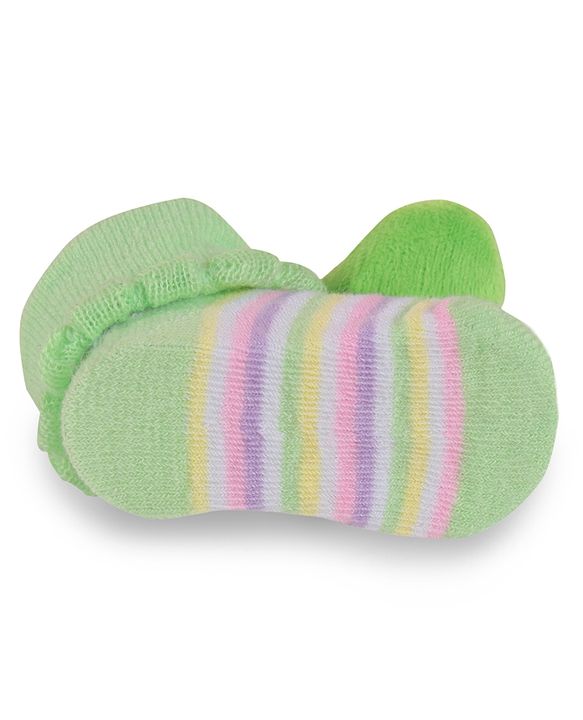 Cute Walk by Babyhug Slip On Socks Shoes with Stripes & Duck Applique - Light Green