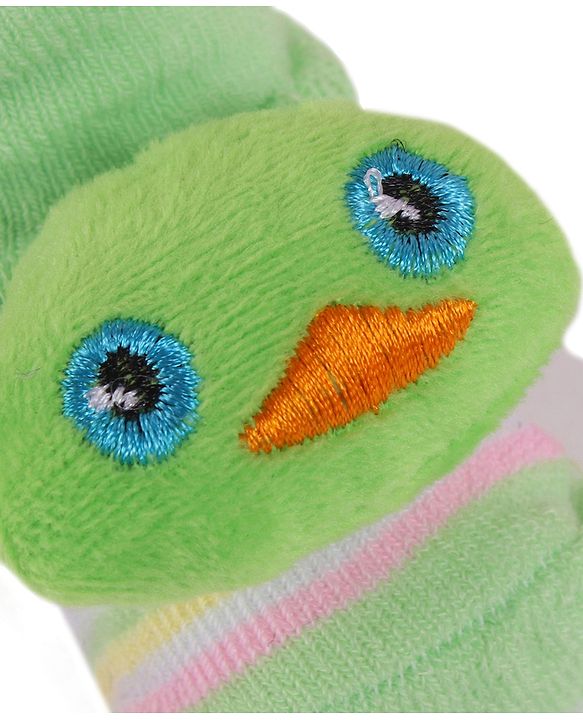 Cute Walk by Babyhug Slip On Socks Shoes with Stripes & Duck Applique - Light Green