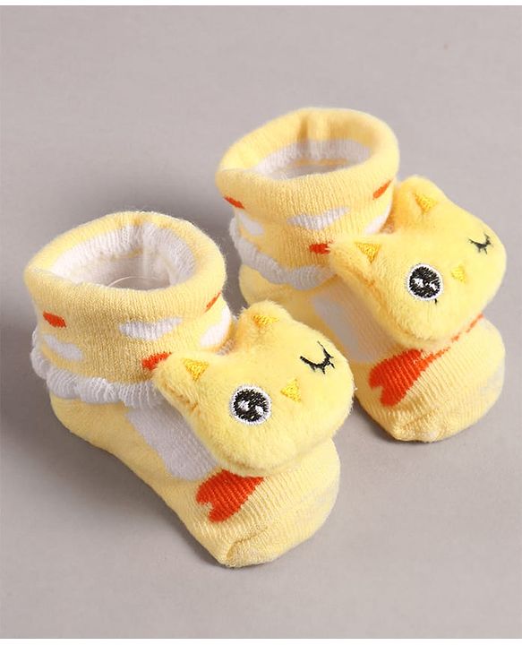 Cute Walk by Babyhug Slip On Sock Shoes with Kitty Applique - Yellow