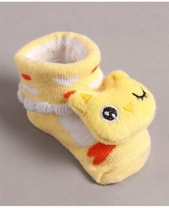 Cute Walk by Babyhug Slip On Sock Shoes with Kitty Applique - Yellow