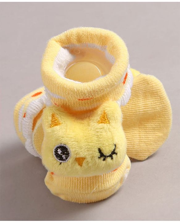 Cute Walk by Babyhug Slip On Sock Shoes with Kitty Applique - Yellow