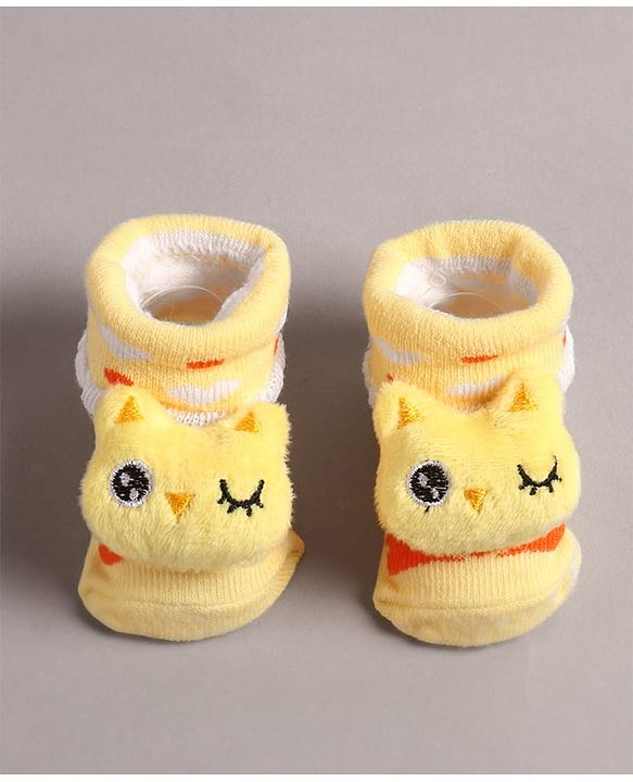 Cute Walk by Babyhug Slip On Sock Shoes with Kitty Applique - Yellow