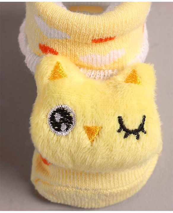 Cute Walk by Babyhug Slip On Sock Shoes with Kitty Applique - Yellow