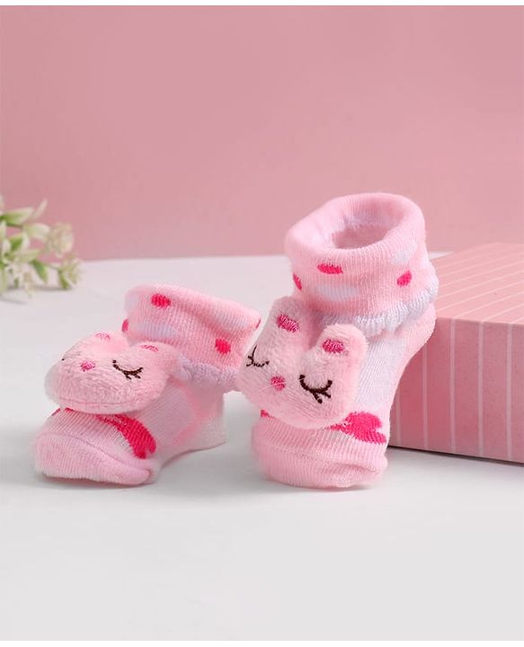 Cute Walk by Babyhug Slip On Sock Shoes with Kitty Applique - Pink