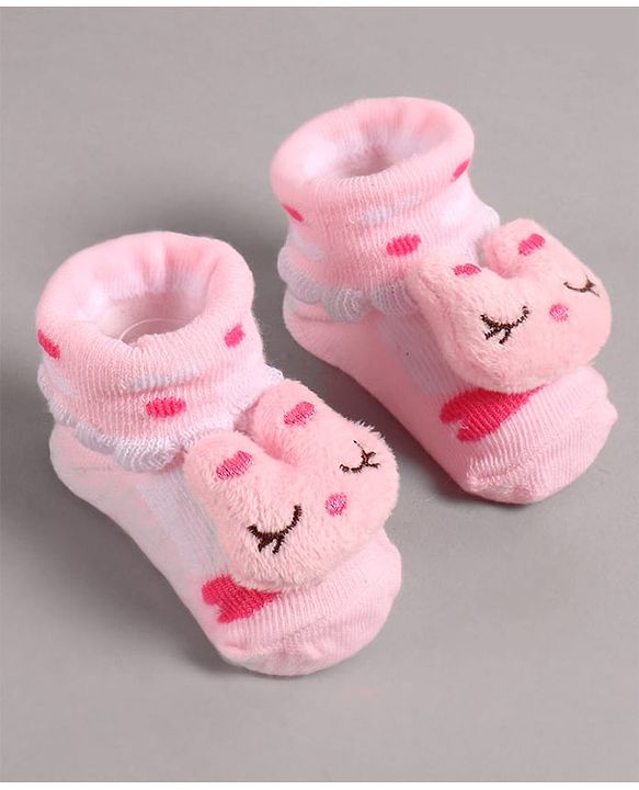 Cute Walk by Babyhug Slip On Sock Shoes with Kitty Applique - Pink