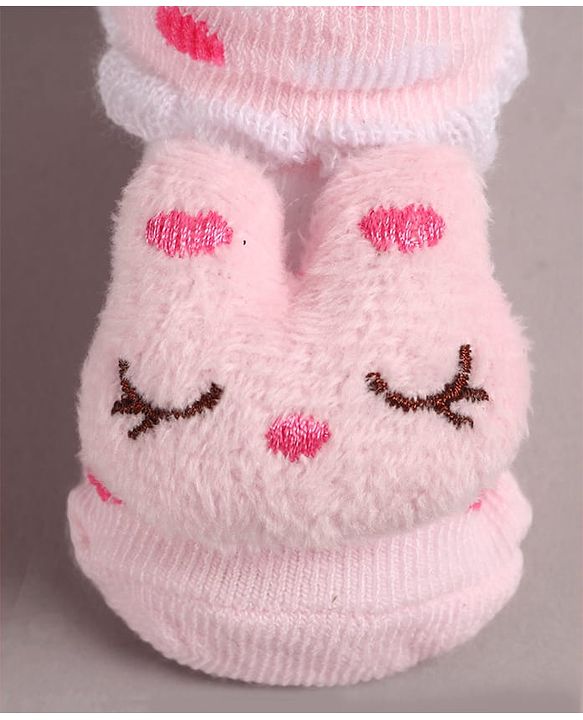 Cute Walk by Babyhug Slip On Sock Shoes with Kitty Applique - Pink