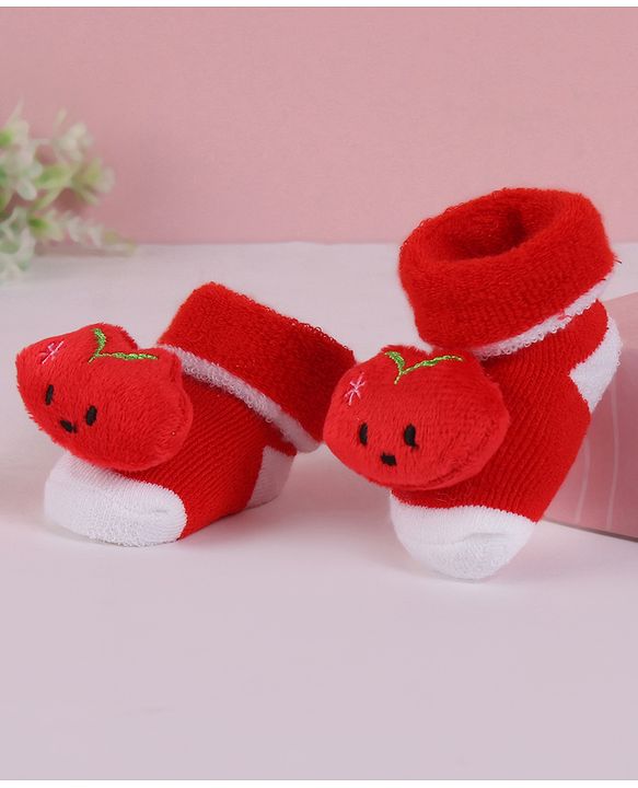 Cute Walk by Babyhug Slip On Socks Shoes with Applique - Red