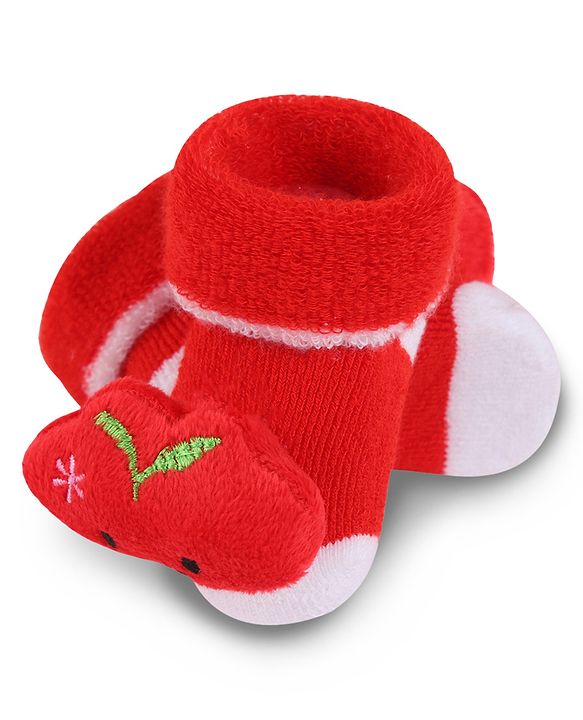 Cute Walk by Babyhug Slip On Socks Shoes with Applique - Red