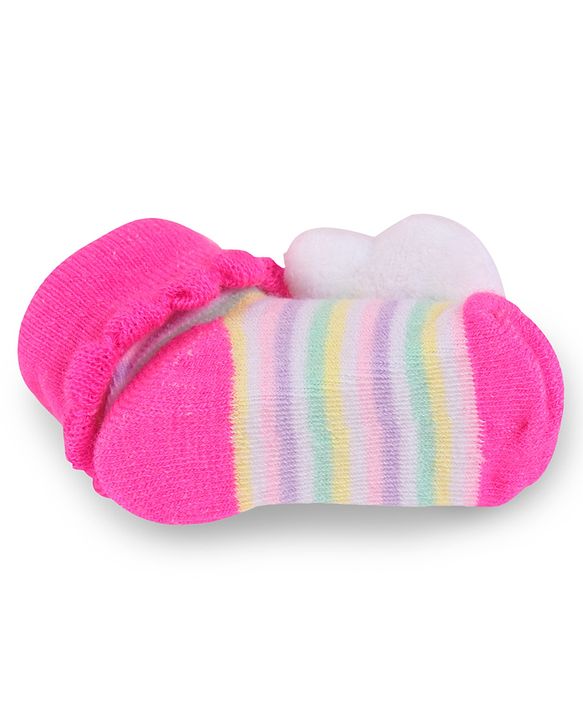 Cute Walk by Babyhug Slip On Socks Shoes with Stripes & Bunny Applique - Dark Pink