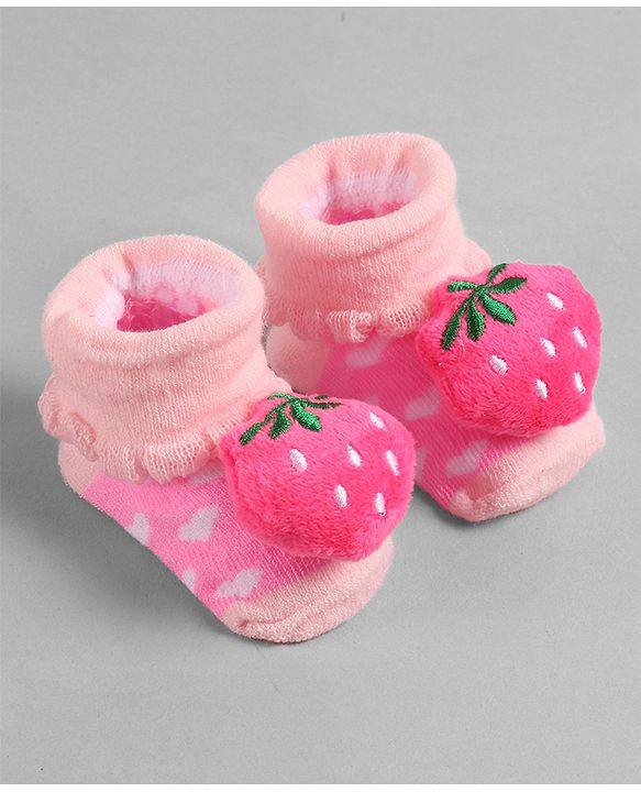 Cute Walk by Babyhug Socks with Strawberry Applique - Pink