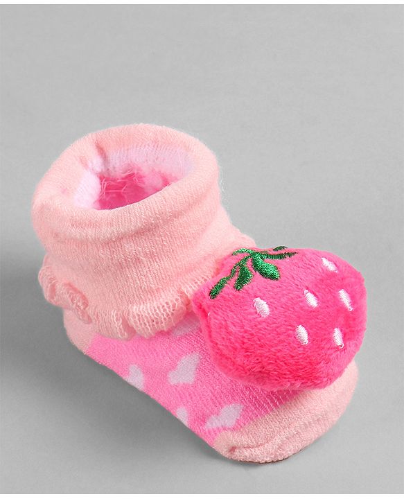 Cute Walk by Babyhug Socks with Strawberry Applique - Pink
