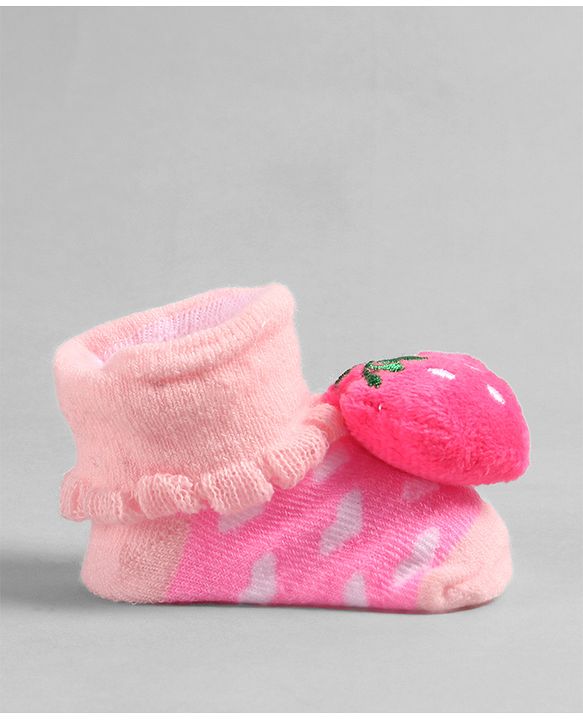 Cute Walk by Babyhug Socks with Strawberry Applique - Pink