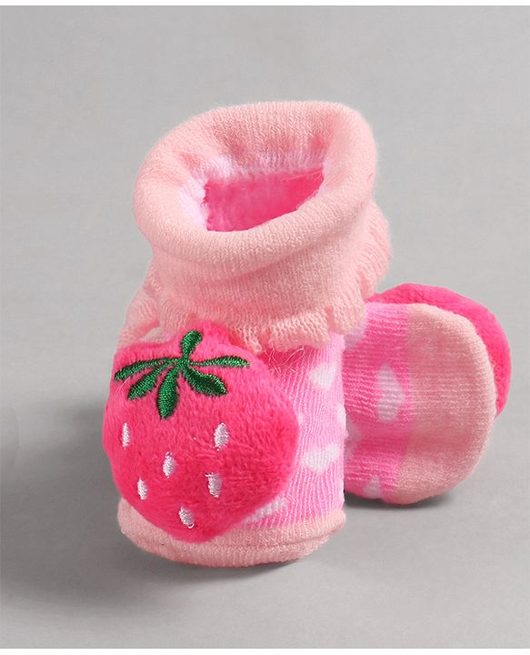 Cute Walk by Babyhug Socks with Strawberry Applique - Pink