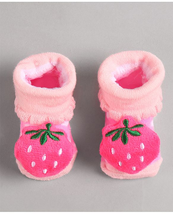 Cute Walk by Babyhug Socks with Strawberry Applique - Pink