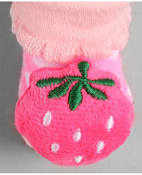 Cute Walk by Babyhug Socks with Strawberry Applique - Pink