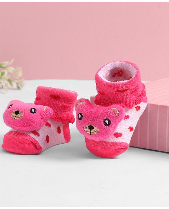 Cute Walk by Babyhug Socks  with Bear Applique - Pink