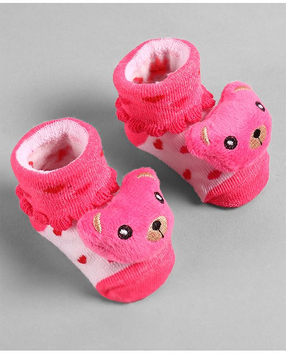 Cute Walk by Babyhug Socks  with Bear Applique - Pink