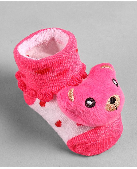 Cute Walk by Babyhug Socks  with Bear Applique - Pink