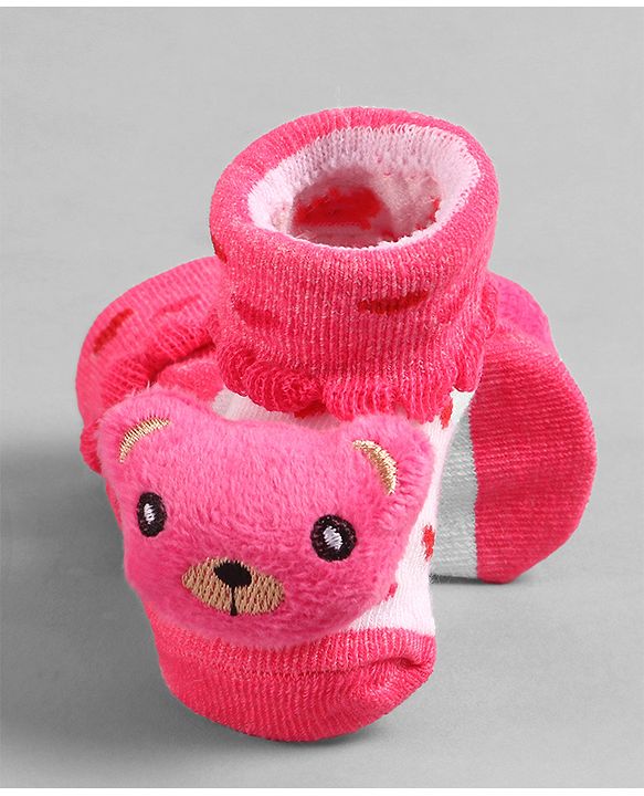 Cute Walk by Babyhug Socks  with Bear Applique - Pink