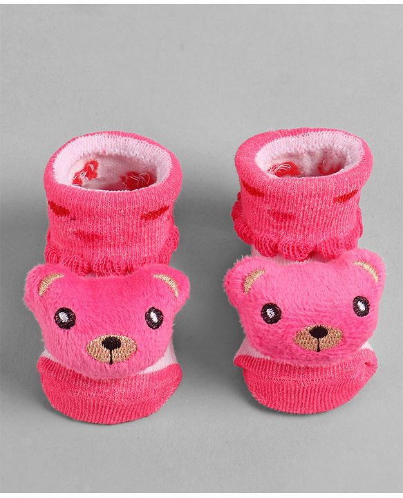 Cute Walk by Babyhug Socks  with Bear Applique - Pink