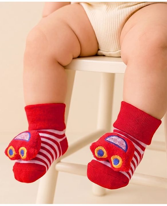 Cute Walk by Babyhug Socks  with Vehicle Applique - Red