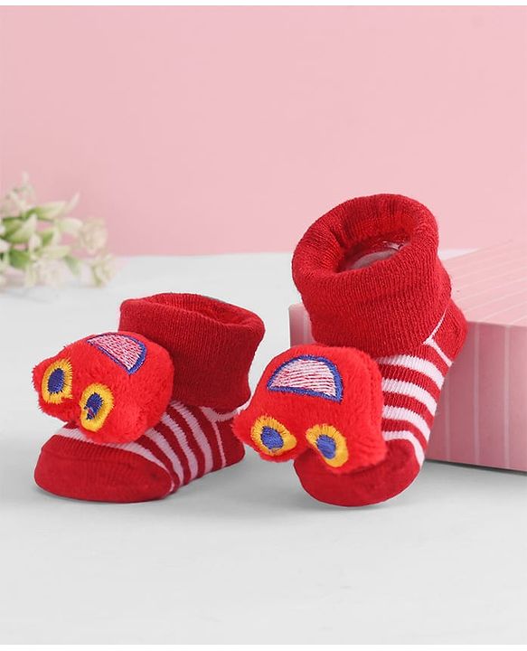 Cute Walk by Babyhug Socks  with Vehicle Applique - Red