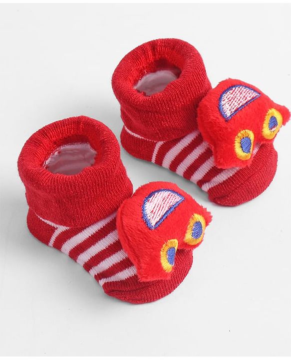 Cute Walk by Babyhug Socks  with Vehicle Applique - Red