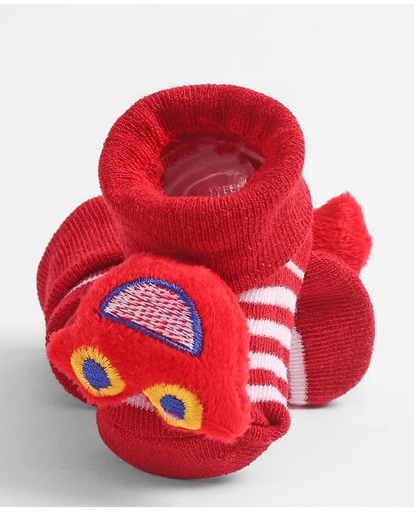 Cute Walk by Babyhug Socks  with Vehicle Applique - Red