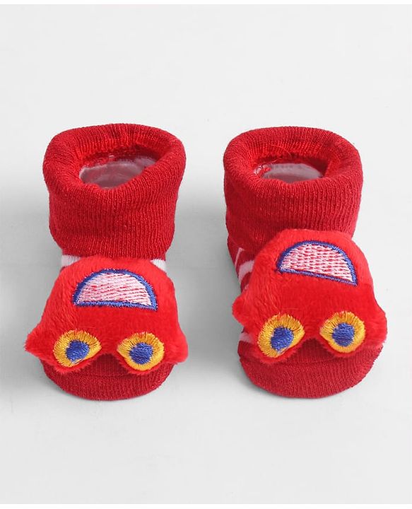 Cute Walk by Babyhug Socks  with Vehicle Applique - Red