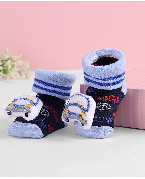Cute Walk by Babyhug Socks  with Vehicle Applique - Navy Blue