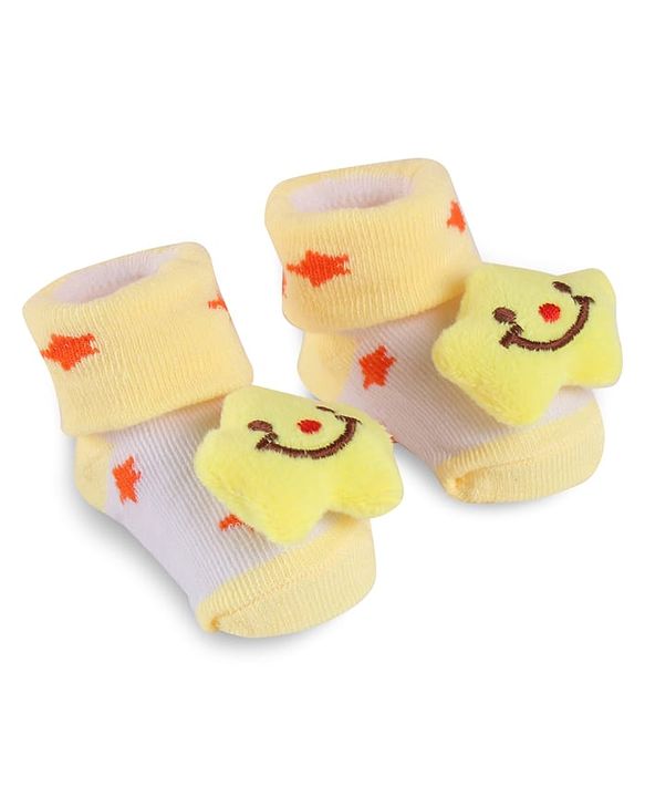 Cute Walk by Babyhug Slip On Sock Shoes with Star Applique - Yellow