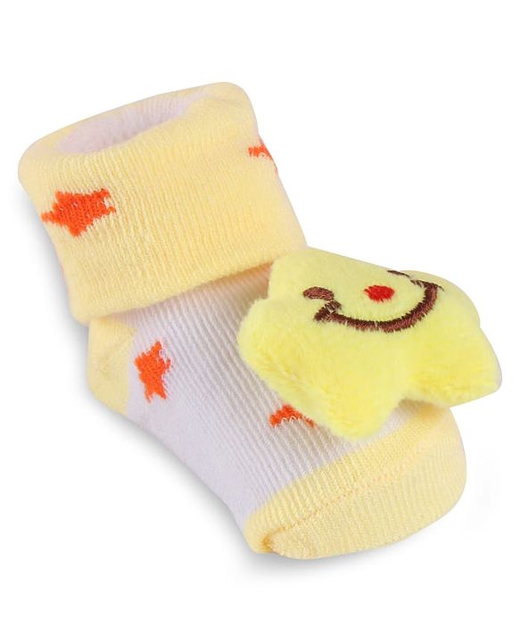 Cute Walk by Babyhug Slip On Sock Shoes with Star Applique - Yellow