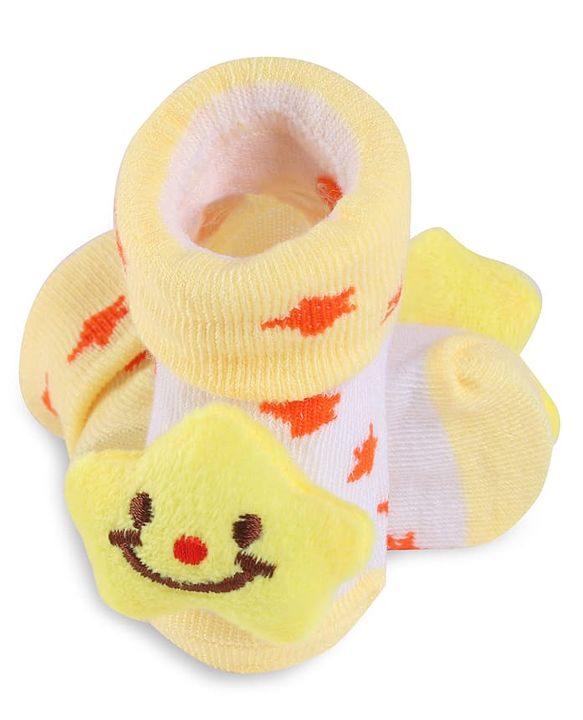 Cute Walk by Babyhug Slip On Sock Shoes with Star Applique - Yellow