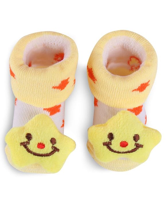 Cute Walk by Babyhug Slip On Sock Shoes with Star Applique - Yellow