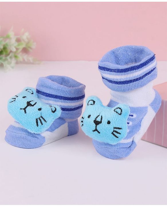 Cute Walk by Babyhug Fabric Slip On Socks Shoes with Stripes & Bear Applique - Lavender