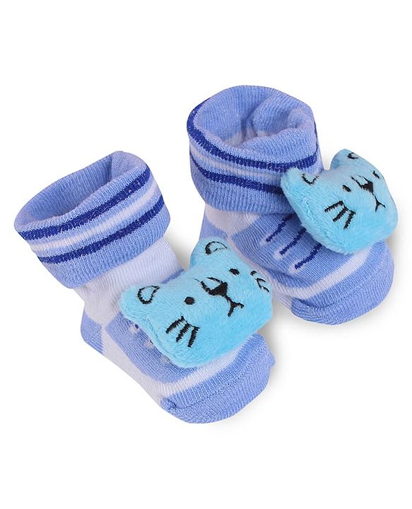 Cute Walk by Babyhug Fabric Slip On Socks Shoes with Stripes & Bear Applique - Lavender