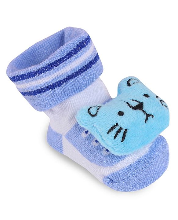 Cute Walk by Babyhug Fabric Slip On Socks Shoes with Stripes & Bear Applique - Lavender