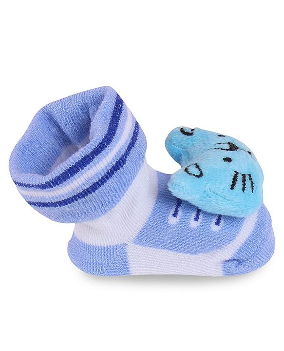 Cute Walk by Babyhug Fabric Slip On Socks Shoes with Stripes & Bear Applique - Lavender