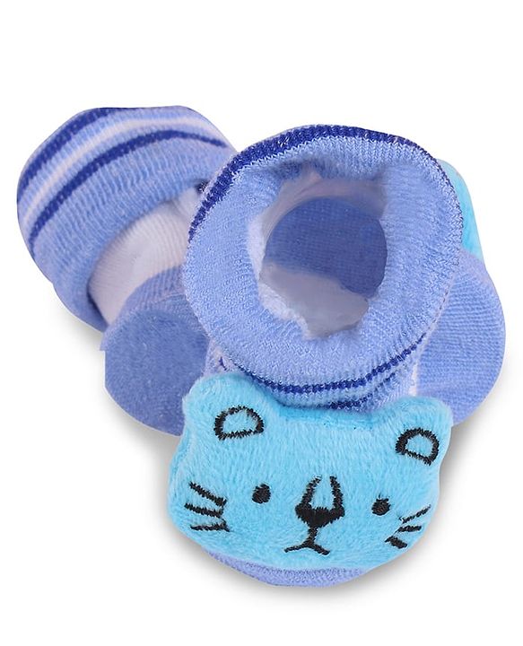 Cute Walk by Babyhug Fabric Slip On Socks Shoes with Stripes & Bear Applique - Lavender