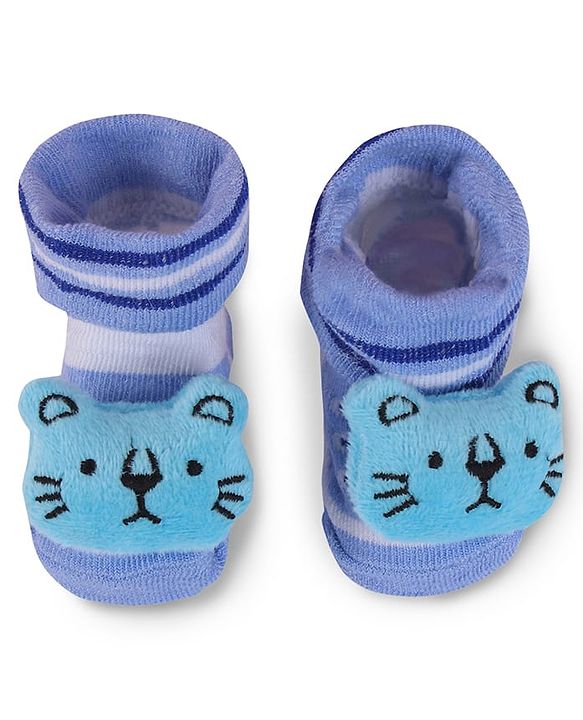Cute Walk by Babyhug Fabric Slip On Socks Shoes with Stripes & Bear Applique - Lavender