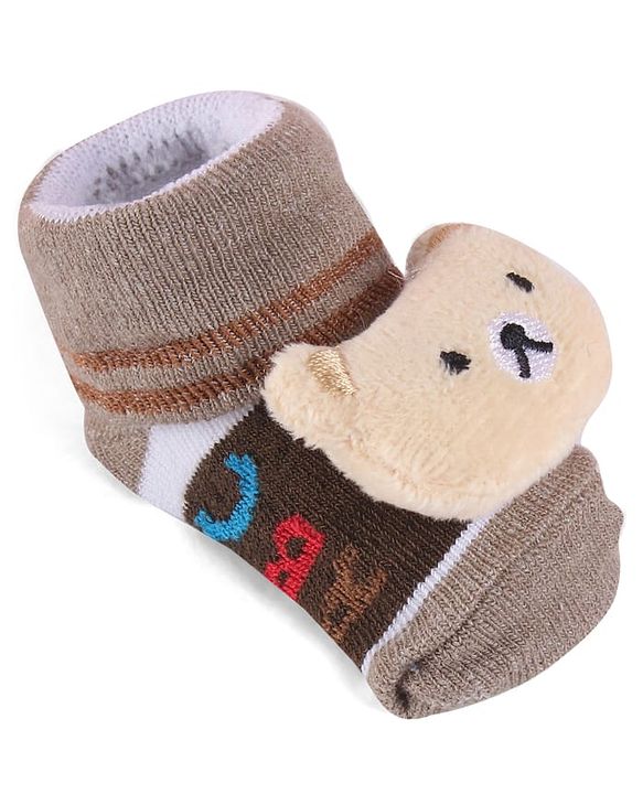 Cute Walk by Babyhug Slip On Sock Shoes with Bear Applique - Brown