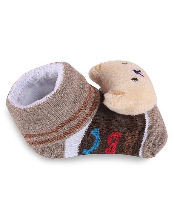 Cute Walk by Babyhug Slip On Sock Shoes with Bear Applique - Brown