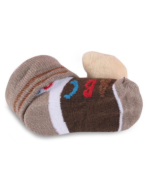 Cute Walk by Babyhug Slip On Sock Shoes with Bear Applique - Brown