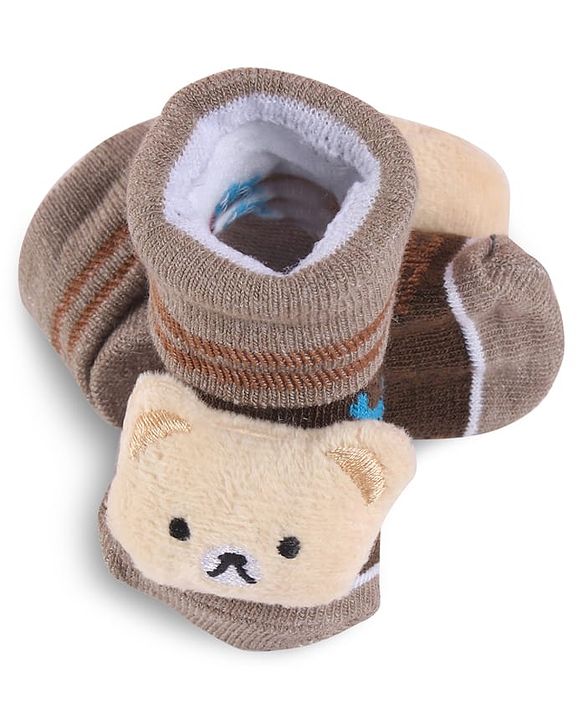 Cute Walk by Babyhug Slip On Sock Shoes with Bear Applique - Brown