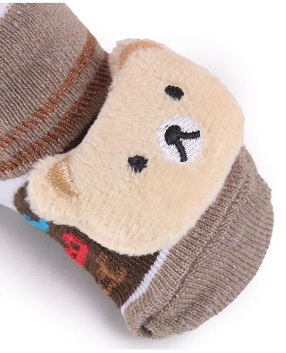 Cute Walk by Babyhug Slip On Sock Shoes with Bear Applique - Brown