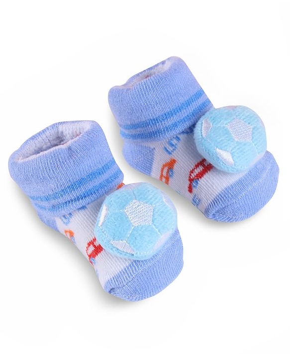 Cute Walk by Babyhug Slip On Sock Shoes with Football Applique - Light Blue