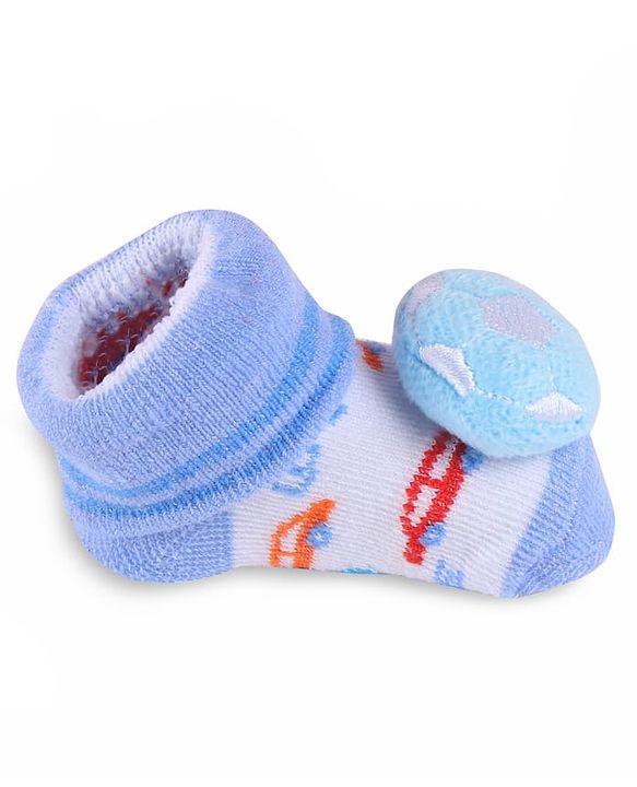 Cute Walk by Babyhug Slip On Sock Shoes with Football Applique - Light Blue