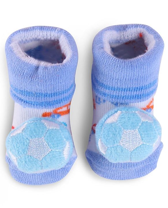 Cute Walk by Babyhug Slip On Sock Shoes with Football Applique - Light Blue