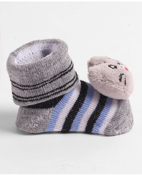 Cute Walk by Babyhug Socks  with Cat Applique - Grey