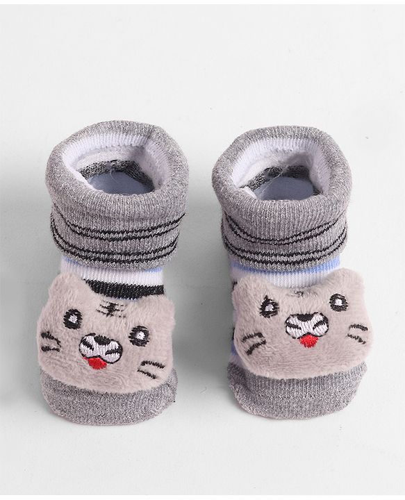 Cute Walk by Babyhug Socks  with Cat Applique - Grey